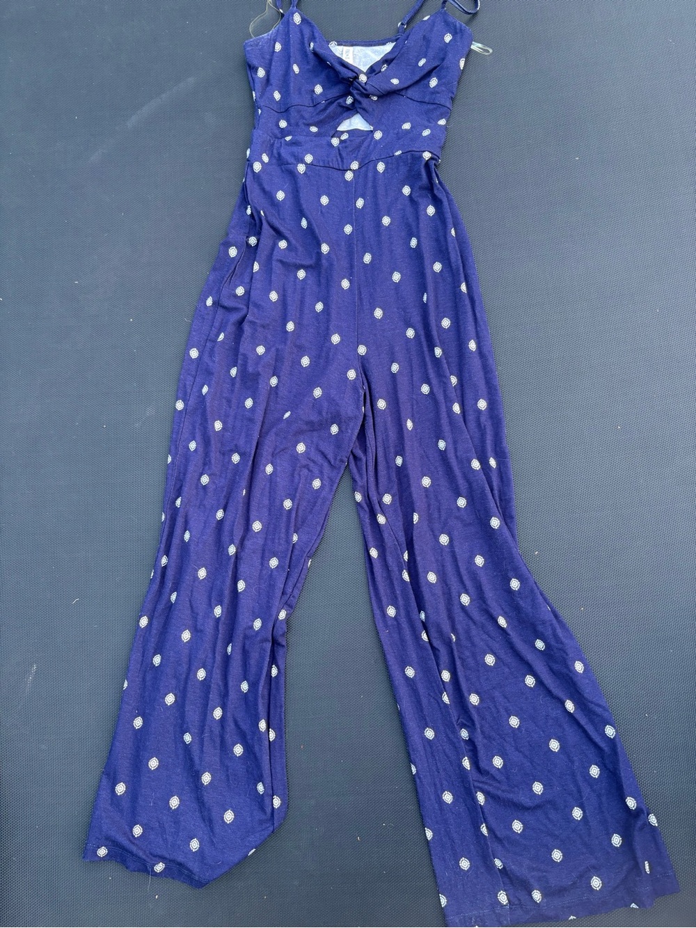 Sky and Sparrow Navy Polka-Dot Wide-Leg Jumpsuit with Tie Front